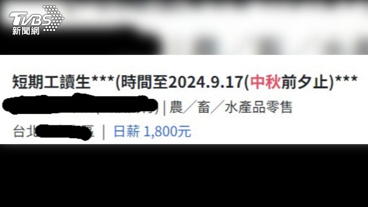 水果行徵短期工讀生,日新1800,相當於時薪225元。(圖/翻攝人力銀行網站)