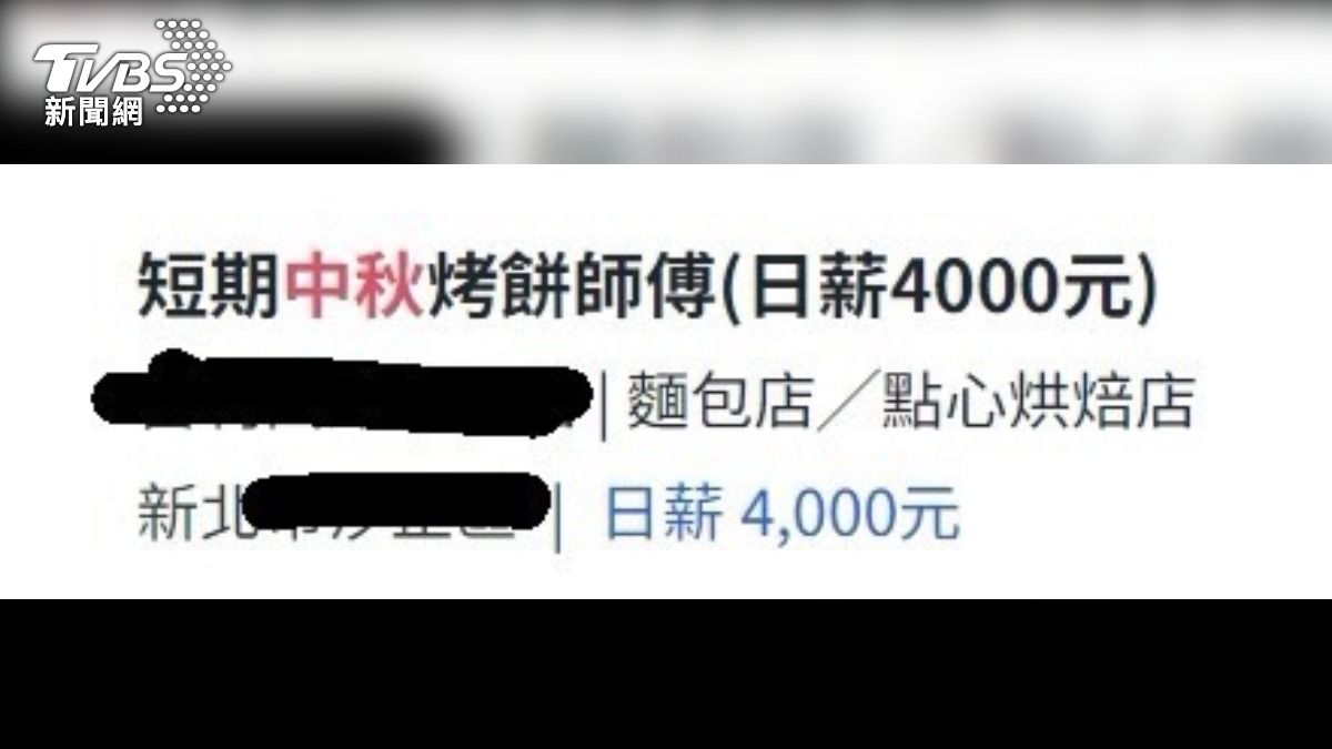 糕餅業者徵短期烤餅師傅,日薪4000元,相當於時薪500元。(圖/翻攝人力銀行網站)