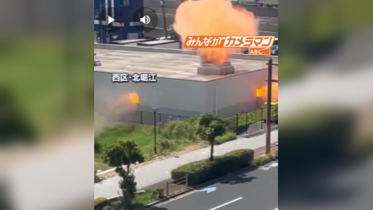 日本大阪西區一棟建物發生爆炸。(圖/翻攝自ABCテレビニュース)
