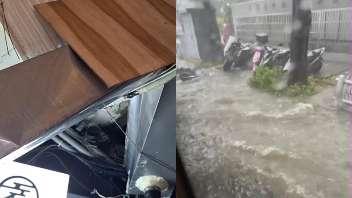 雨彈猛炸台中，市區內陸續出現災情。（圖／民眾提供、翻攝自Threads）