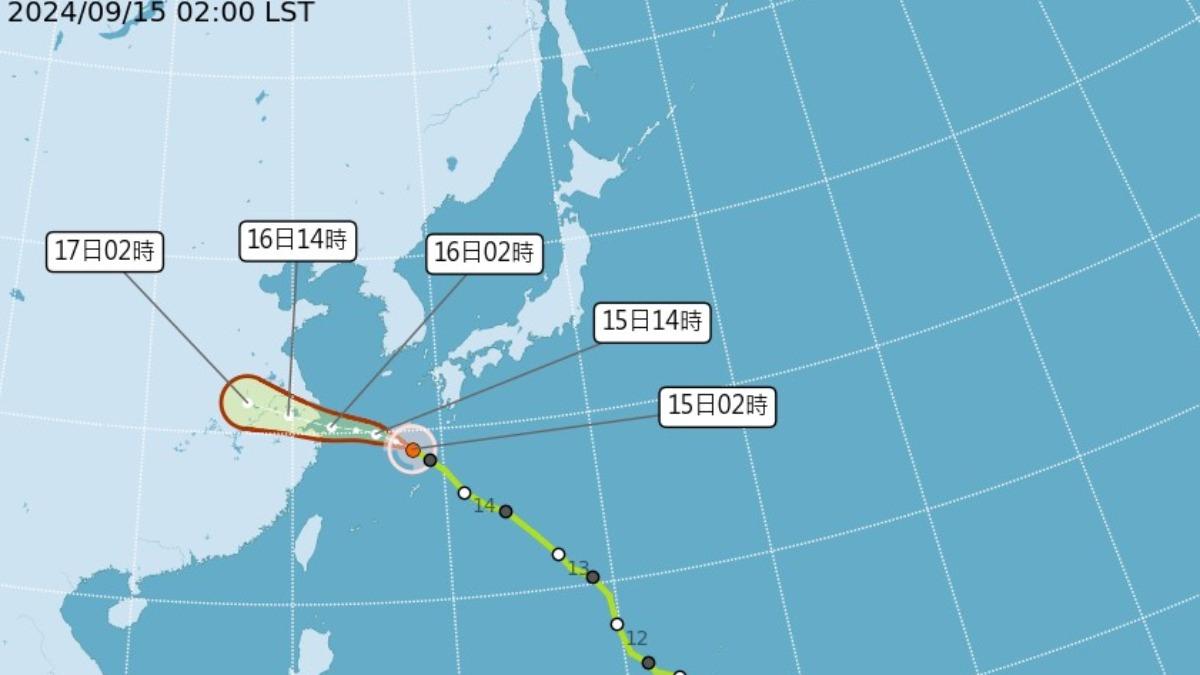 「貝碧佳」凌晨增強為中度颱風,預計登陸中國上海一帶。(圖/翻攝自中央氣象署)
