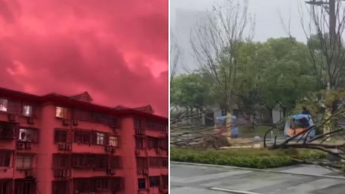 貝碧佳颱風釀災！上海驚見紫紅天空　中國第一高樓千噸阻尼器搖不停