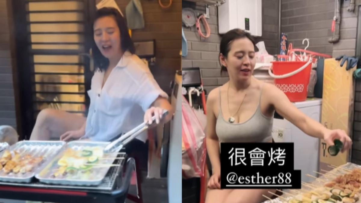 劉品言原本還穿著白色襯衫,烤到太熱索性脫掉。(圖/翻攝自IG)