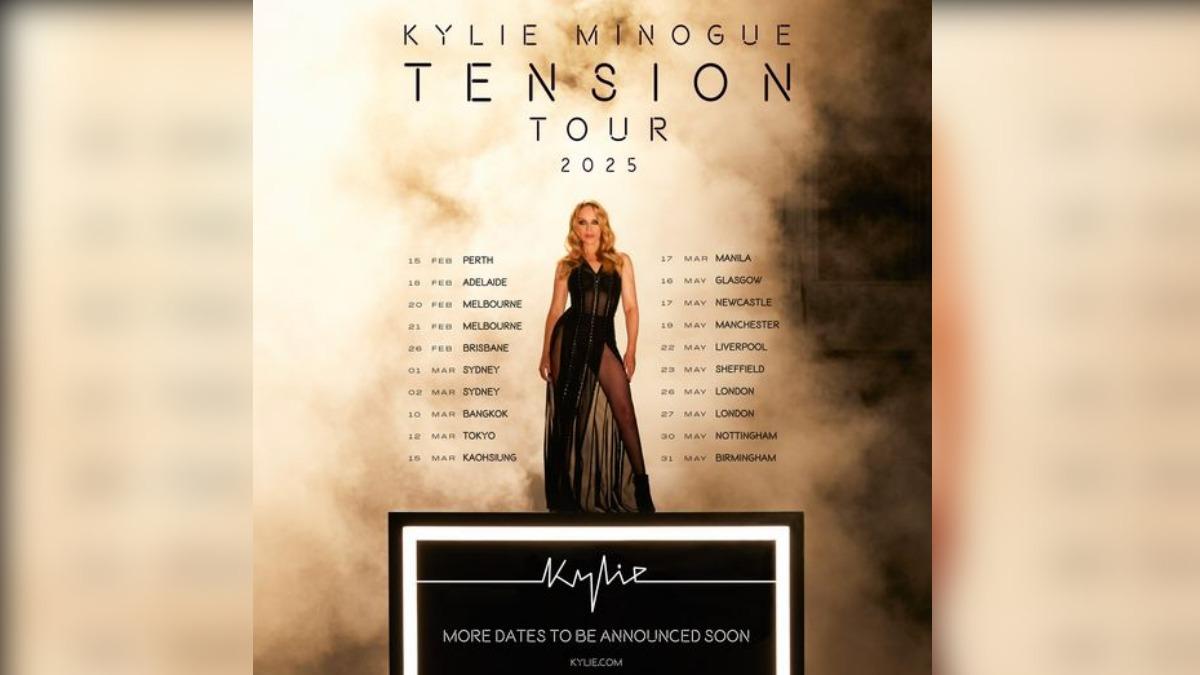 凱莉米洛公布世界巡演「Kylie Minogue Tension Tour 2025」的全球場次。(圖/凱莉米洛臉書)