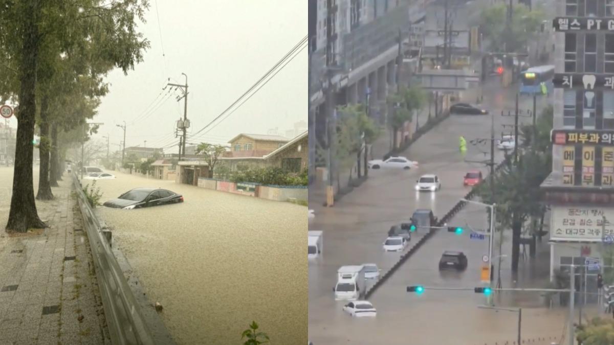 葡萄桑颱風逼近!破紀錄雨彈轟炸南韓 釜山道路成汪洋慘況曝