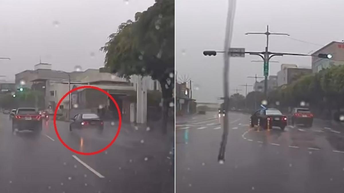 林口小轎車「鬼切」超車　自撞分隔島駕駛落跑