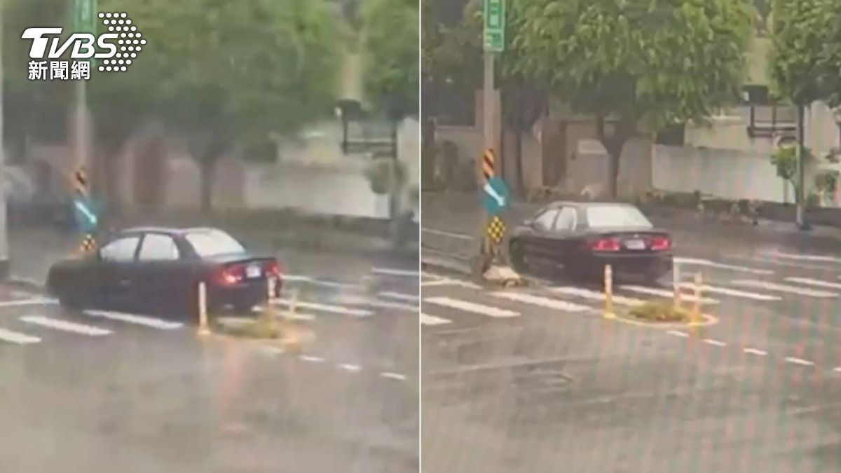 小轎車自撞後未報案,反而是倒車逃離現場。(圖/TVBS)