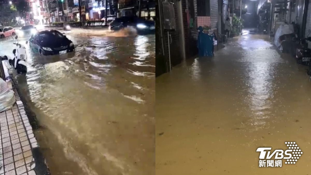暴雨!基隆西定市場淹水 街道慘變泥河「民眾狂舀車內水」