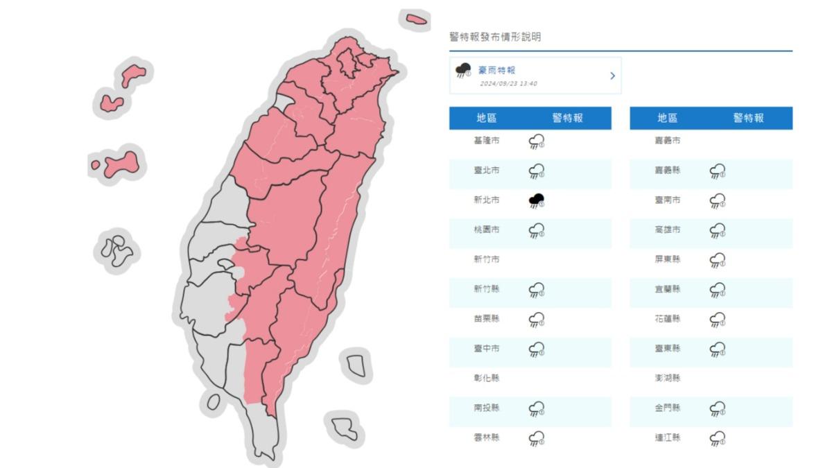 天氣/雨彈加劇!鋒面影響「18縣市豪、大雨特報」 下到晚上