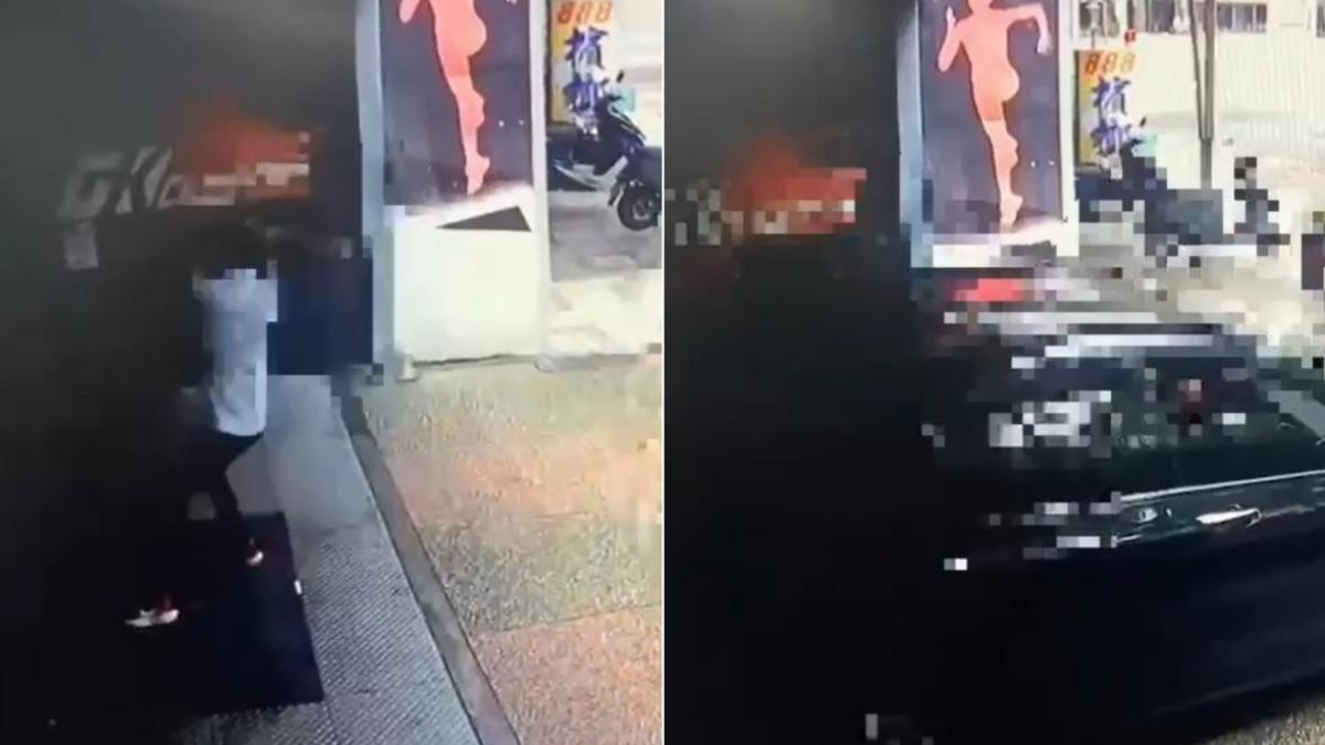 陳姓男子持球棒砸店還開車衝撞健身房大門。（圖／民眾提供）