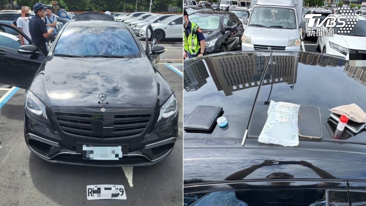 警方攔查假車牌賓士車,車內搜出K他命毒品。(圖/TVBS)
