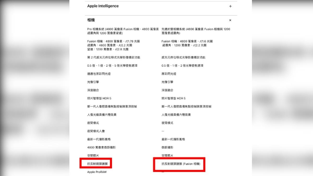只剩Apple Store的機種比較中有相關資訊。（圖／翻攝自PTT）