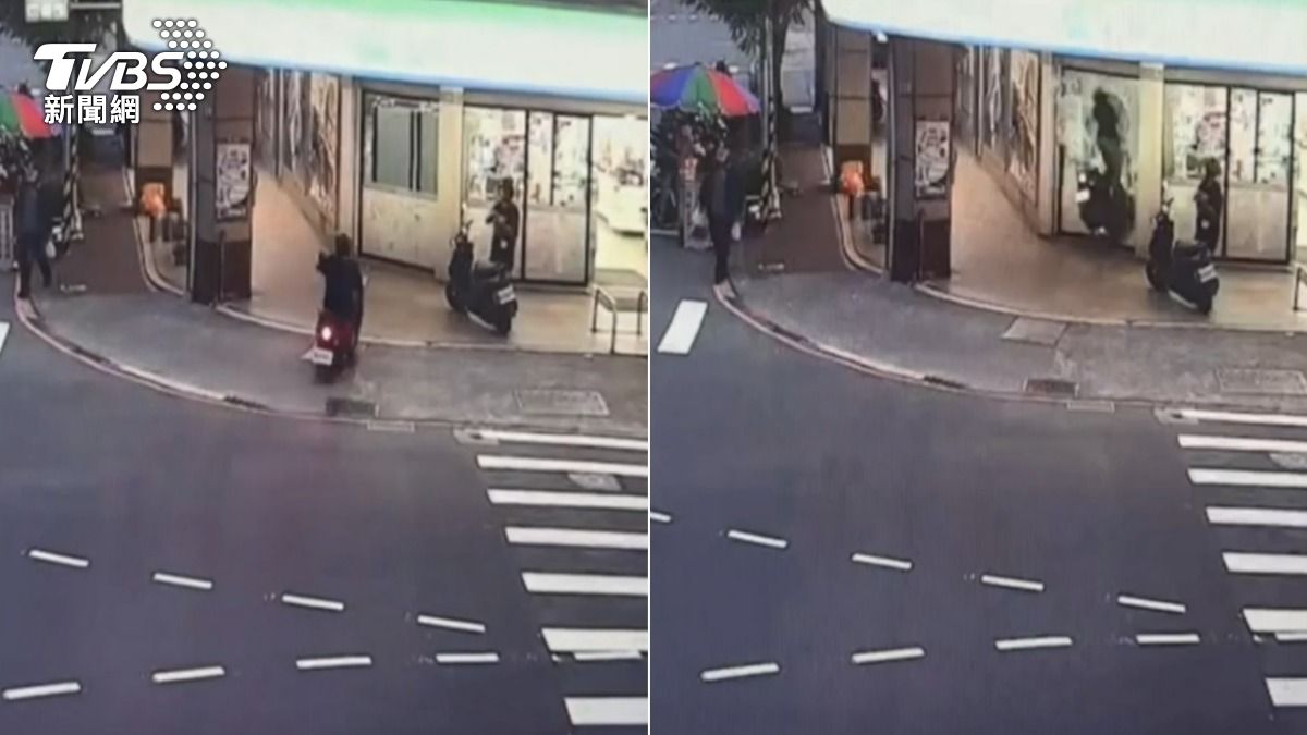 機車騎士撞進超商內。(圖/TVBS)