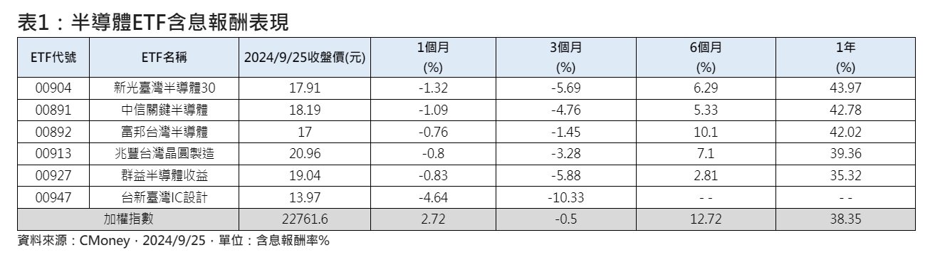 半導體ETF含息報酬表現。（圖／新光投信提供）