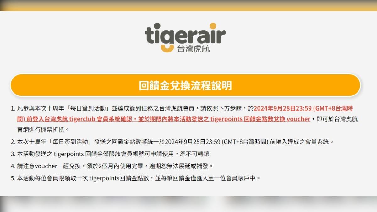 虎航的回饋金使用說明。（圖／翻攝自虎航官網）