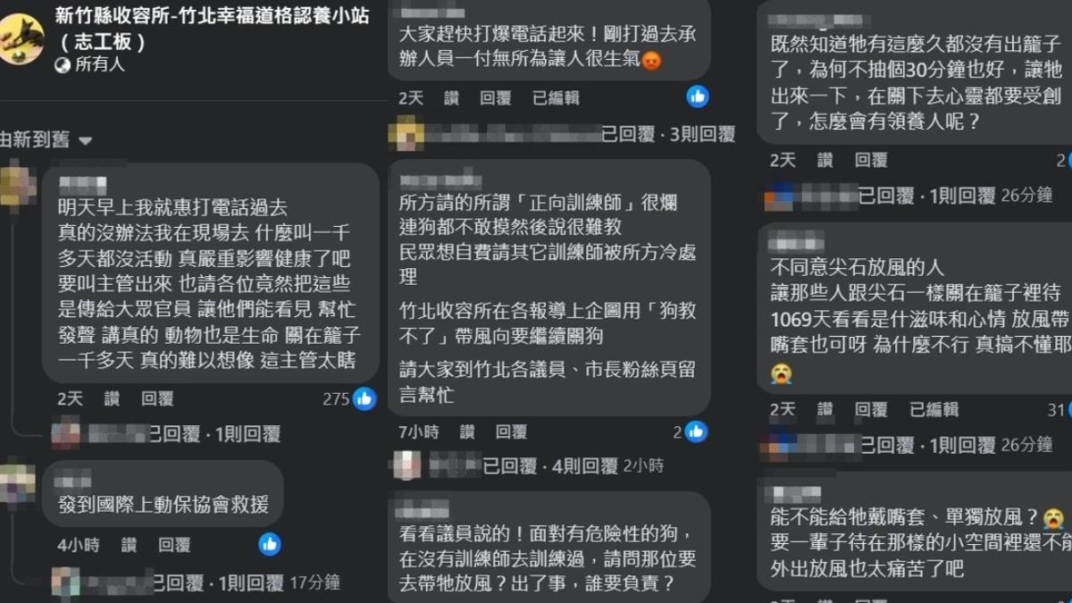 民眾為狗抱屈。(圖/翻攝自臉書新竹縣收容所-竹北幸福道格認養小站)
