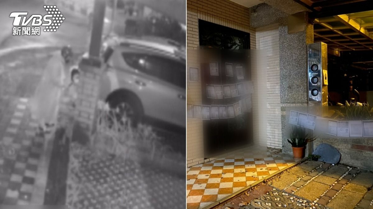 黑幫成員到被害人住家張貼宣傳單,逼迫其償還賭債。(圖/TVBS)