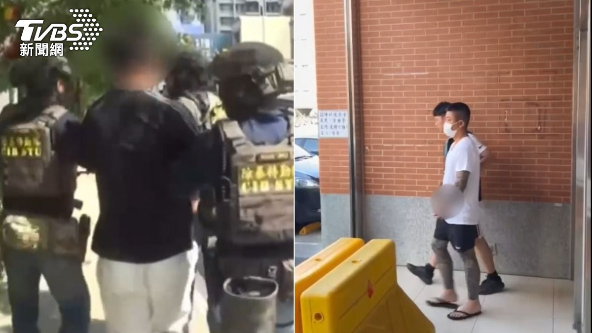 警方逮捕設局詐賭的太陽聯盟陳姓成員(左)、葉姓成員(右)。(圖/TVBS)