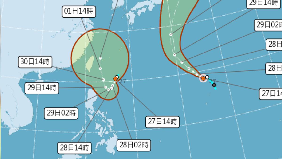 山陀兒颱風下週一、下週二、下週三（9/30～10/2）最靠近台灣。（圖／氣象署）