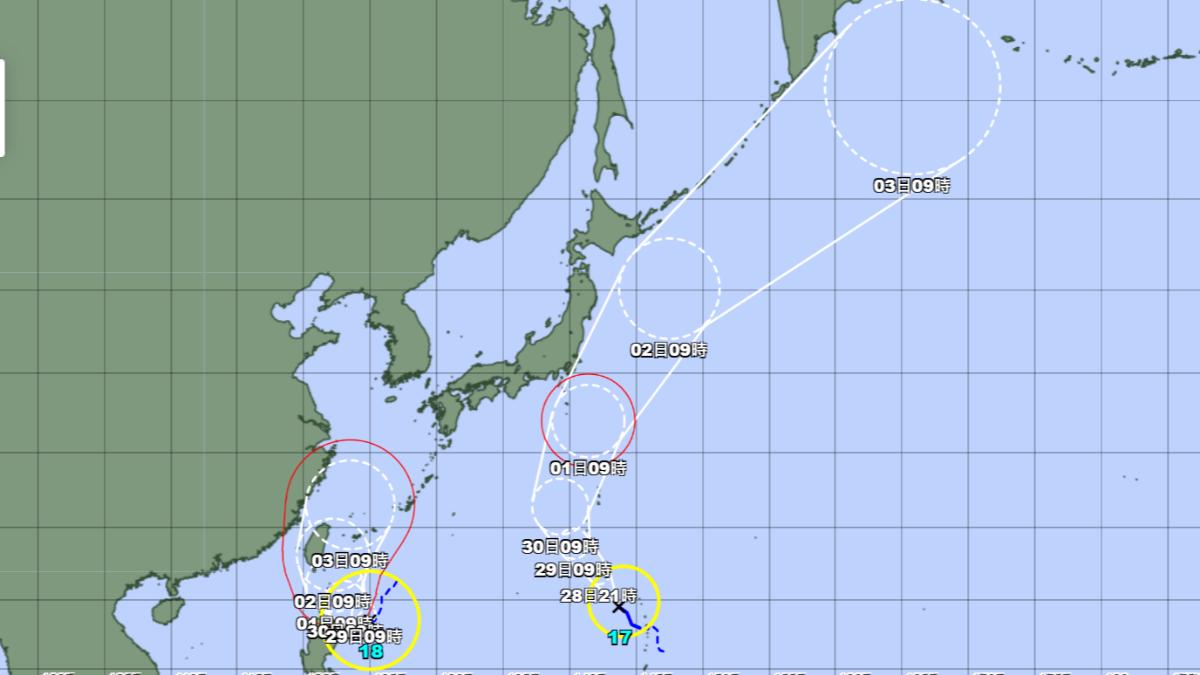 太平洋雙颱共舞。(圖/翻攝自日本氣象廳)