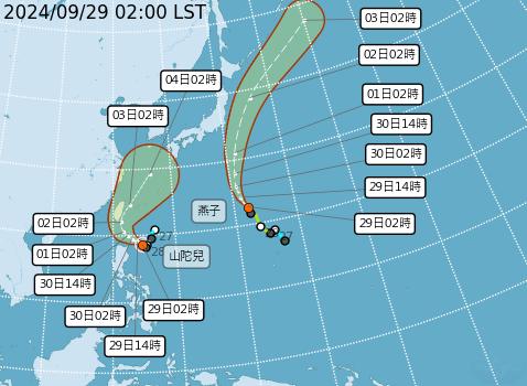 輕度颱風山陀兒預估今天將增強為中度颱風。(圖/中央氣象署)