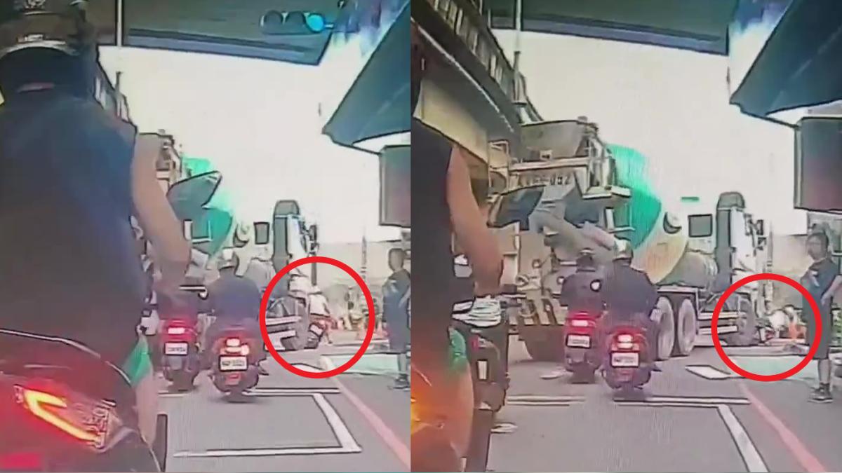 生死一瞬間!五股機車遭水泥車撞擊 騎士遭輾重傷驚悚畫面曝