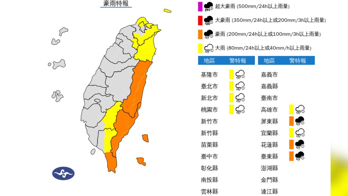 天氣/中颱山陀兒來了!9縣市豪、大雨特報 屏東、花東警戒