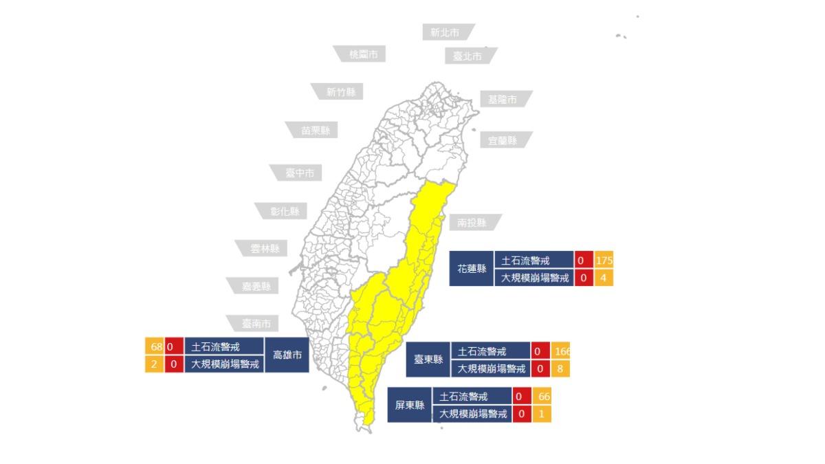 山陀兒來襲!農業部發布「475條」土石流黃色警戒 防大規模坍塌