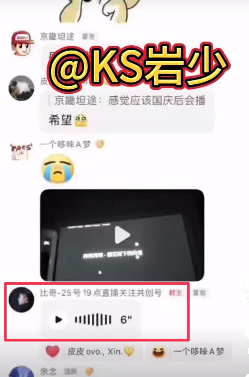 小楊哥借用旗下藝人帳號在粉絲群組發語音訊息。(圖/翻攝自微博)