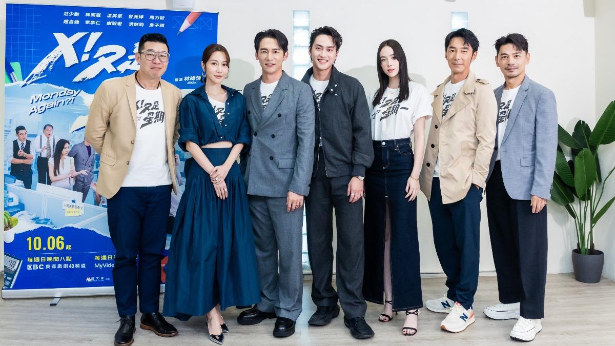 馬力歐(左起)、曾莞婷、温昇豪、范少勳、林奕嵐、李李仁、阿Ken即興玩喜劇。(圖/鏡文學提供)