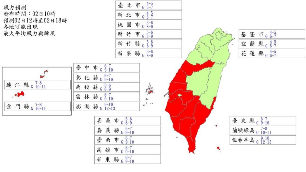 氣象署風力預測。(圖/氣象署)