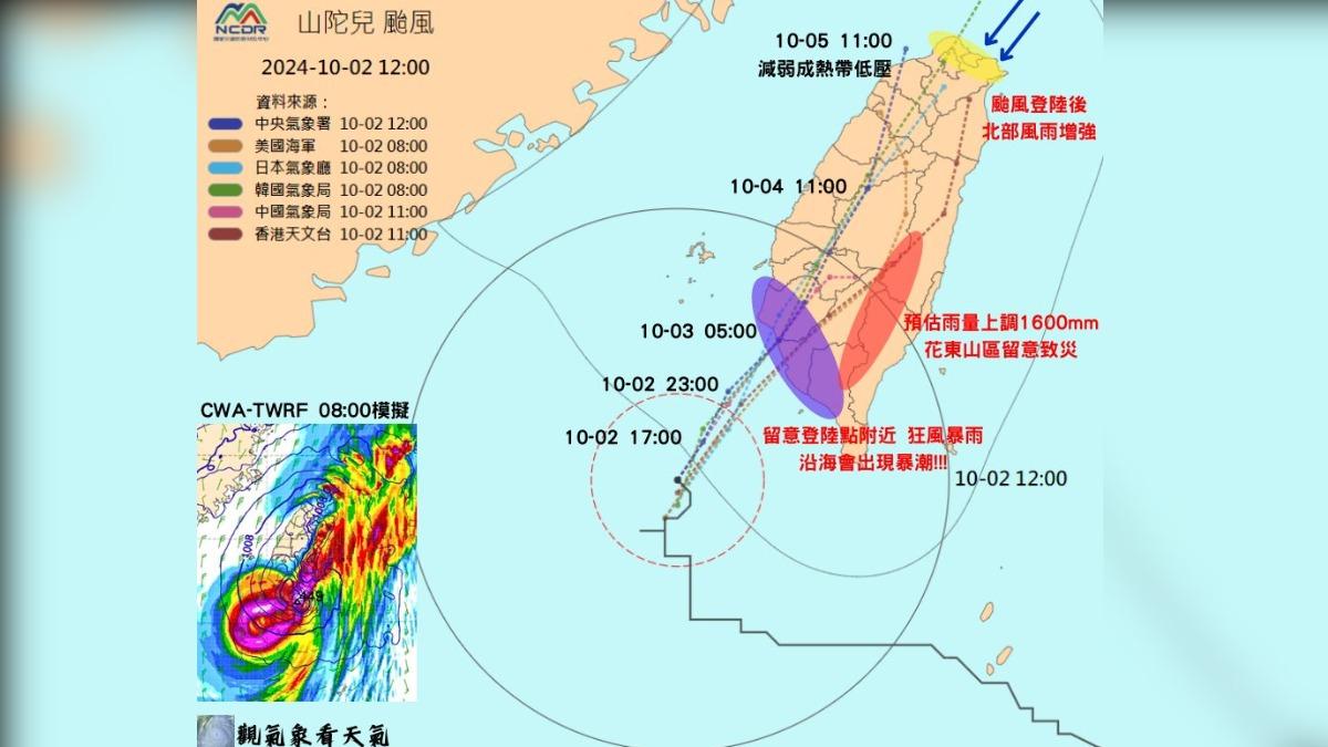 颱風山陀兒最新預測路徑。(圖/翻攝自臉書「觀氣象看天氣」)