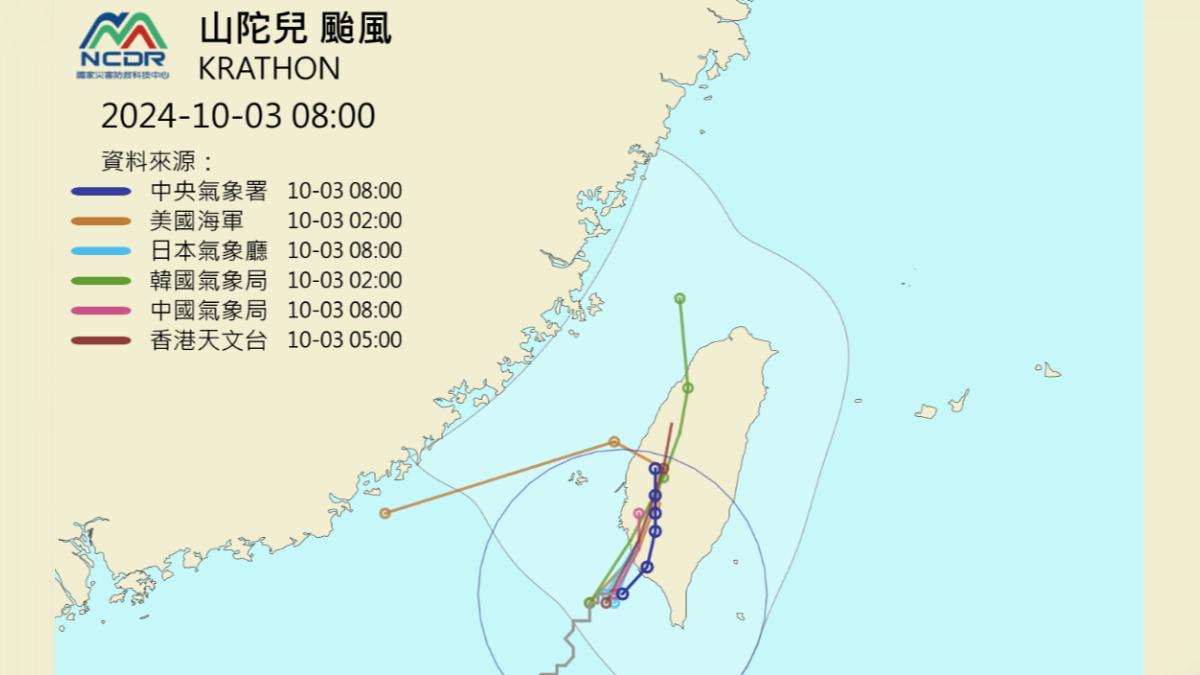 國家災害防救科技中心也釋出最新各國最新颱風預測。（圖／翻攝自NCDR）