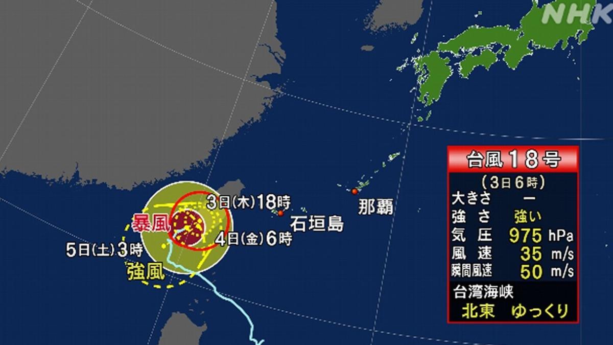 日本氣象廳的最新路徑預測。（圖／翻攝自NHK）