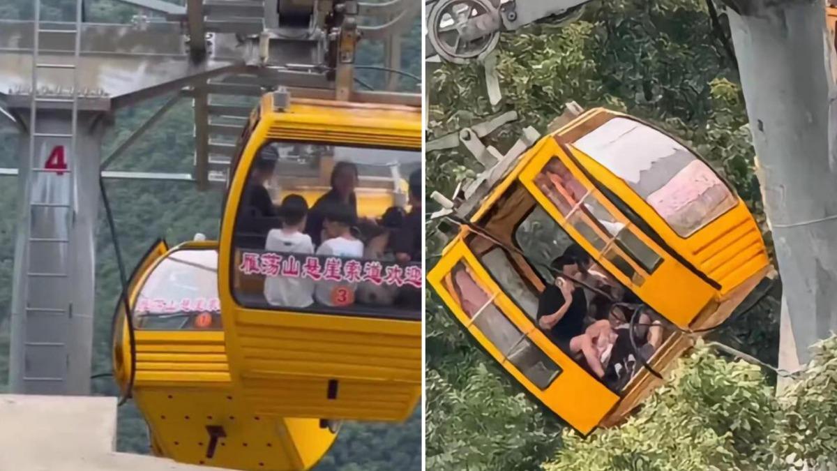 陸高空纜車故障!車廂大幅度傾斜 女遊客遭甩出廂外墜落