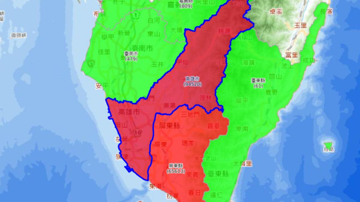 山陀兒颱風襲,高雄累計14萬戶慘停電。(圖/翻攝自天然災害停復電查詢系統)