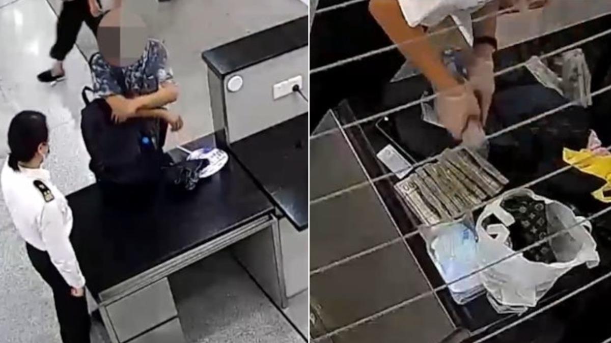 這名來自澳門的陳姓男子來到拱北口岸旅檢大廳的海關、欲藉由「無申報通道」出境。(圖/翻攝自微博@海關發布)