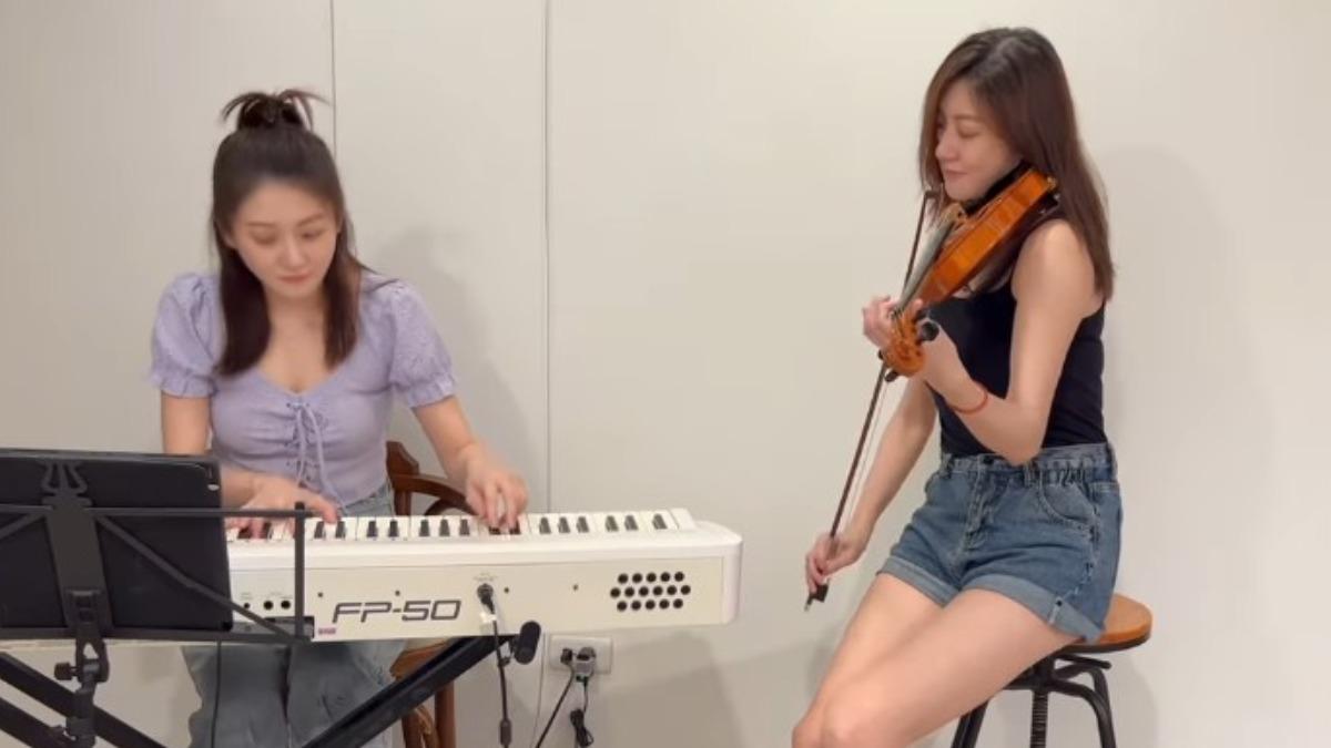 林逸欣分飾雙胞胎,透過合成技術完成拍攝。(圖/翻攝自林逸欣臉書)