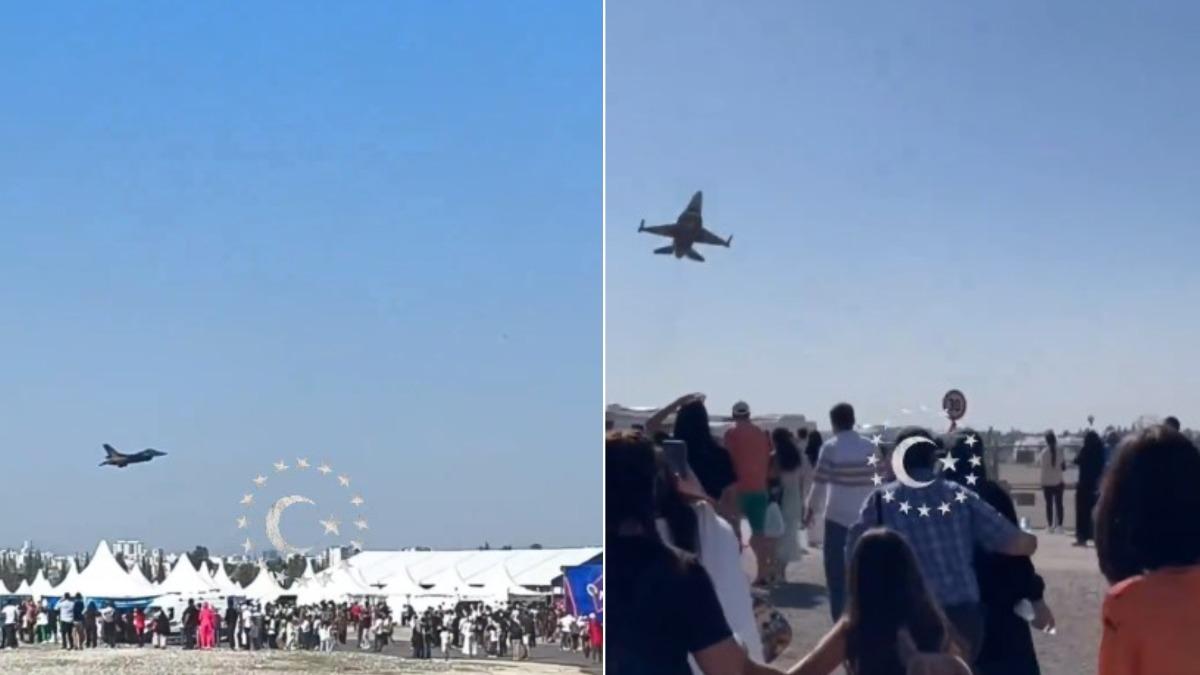 F-16戰機突然以極低的高度、掠過地面人群頭頂。（圖／翻攝自X@19BaTHaN19、@ragipsoylu）
