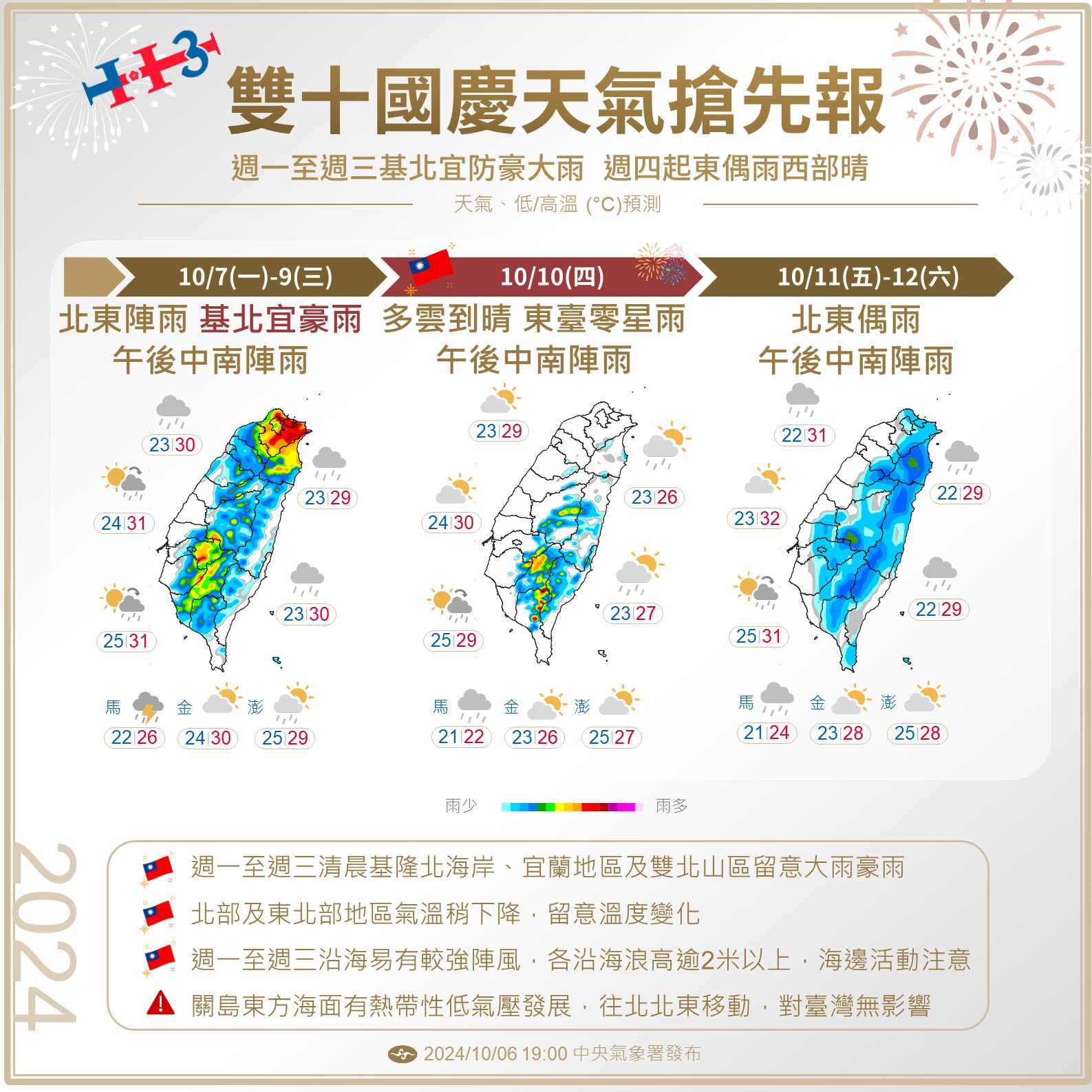 雙十國慶天氣一次看。(圖/中央氣象署)
