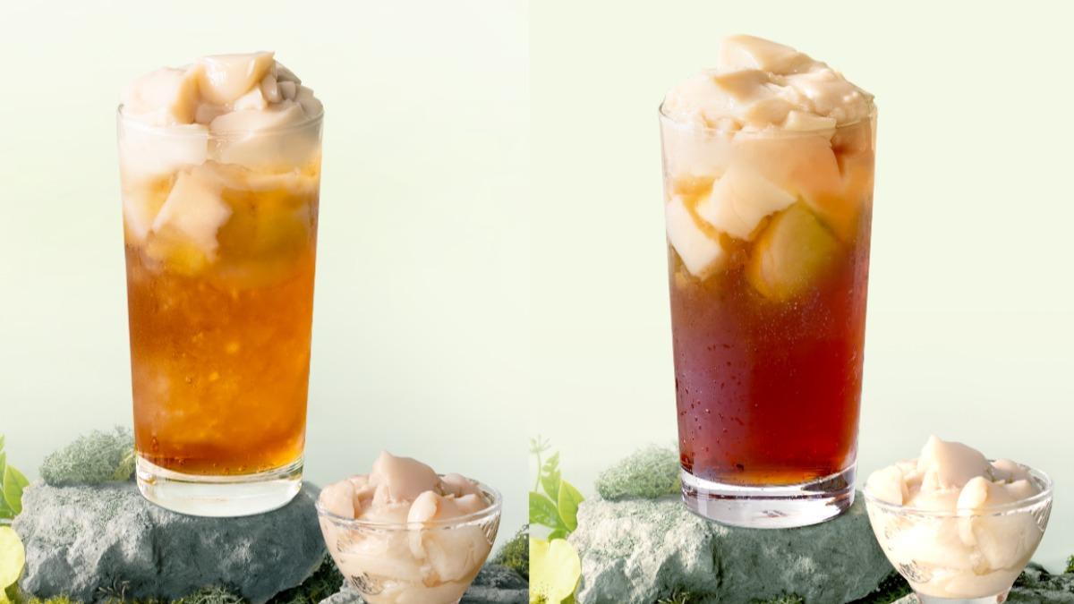 「豆漿凍x冬瓜香青」(左)與「豆漿凍x老賴紅茶」(右),多款復古配料組合飲品一次滿足。(圖/老賴茶棧提供)