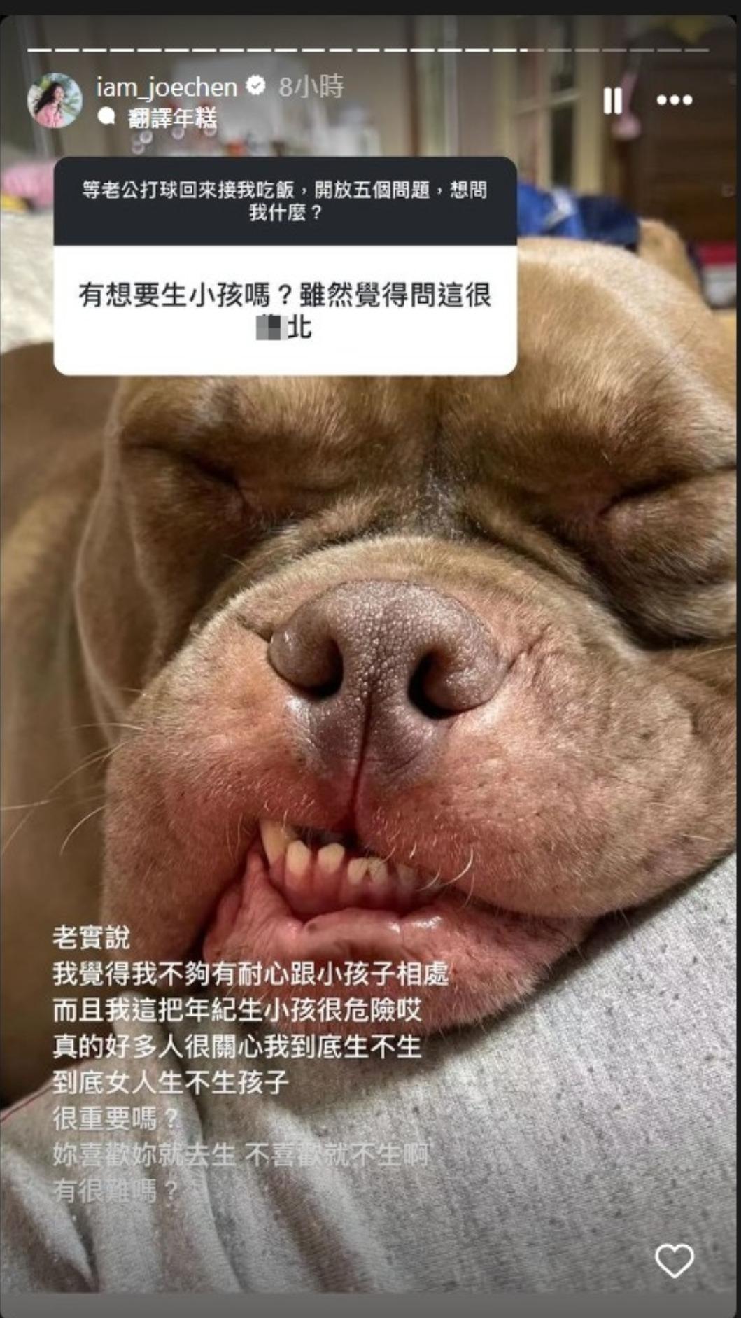 陳喬恩回應粉絲問題。(圖/翻攝自IG@iam_joechen)