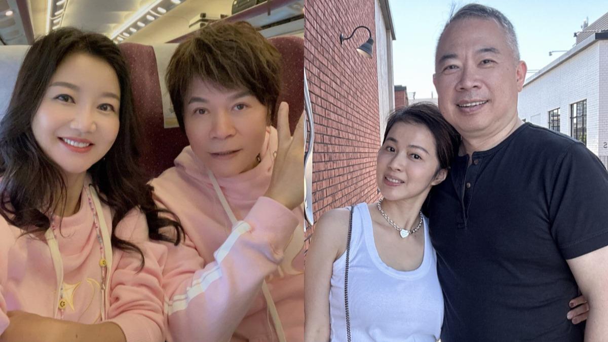 洪榮宏(左圖右)和前妻陳施羽(右圖左)離婚後,各自另組幸福家庭。(圖/翻攝自洪榮宏、施羽臉書)