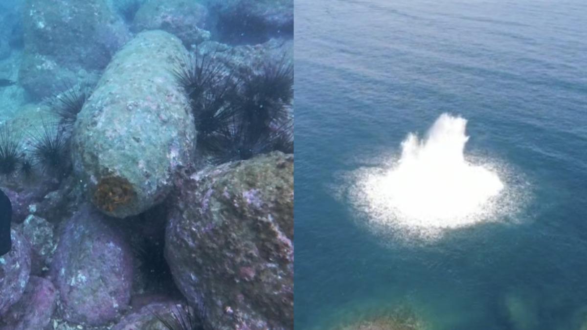 港警接獲二戰空投炸彈！引爆「拆彈畫面」曝　巨浪四濺威力驚