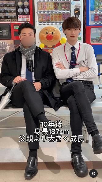 10年後あおい身高飆至187公分超越爸爸。（組圖／翻攝自IG @by_yuu07）