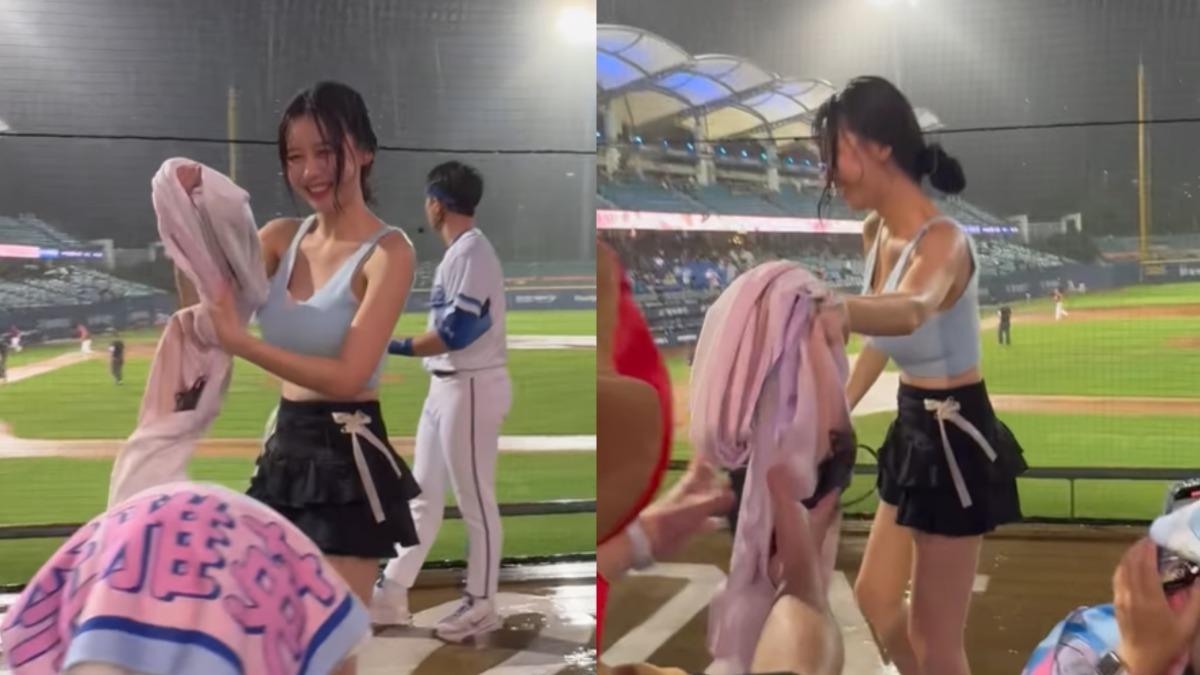 李雅英遞給台上觀眾自己擦汗的原味毛巾,得主樂翻天。(圖/翻攝自堡彪專業美式漢堡 Burger Guardian臉書粉專)