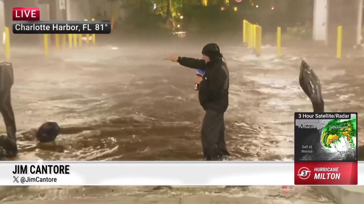 密爾頓颶風挾帶強風暴雨,讓佛州陷入淹水、超過百萬戶無電可用。(圖/翻攝自weather channel)