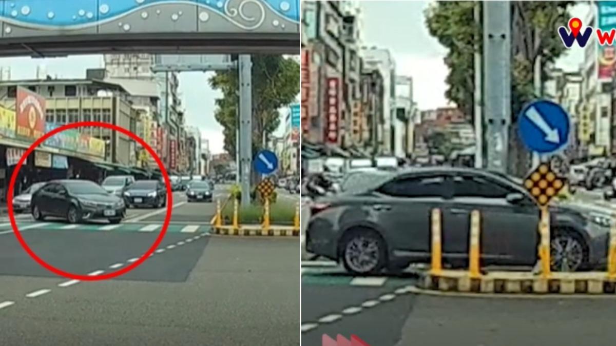 超絲滑！桃園轎車切內線「擠庇護島斑馬線」迴轉　離譜畫面曝