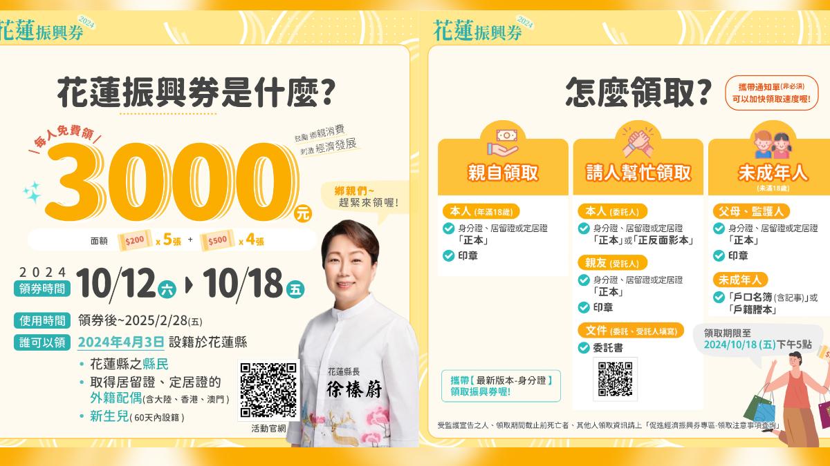 花蓮振興券領取懶人包。（圖／翻攝自徐榛蔚臉書）