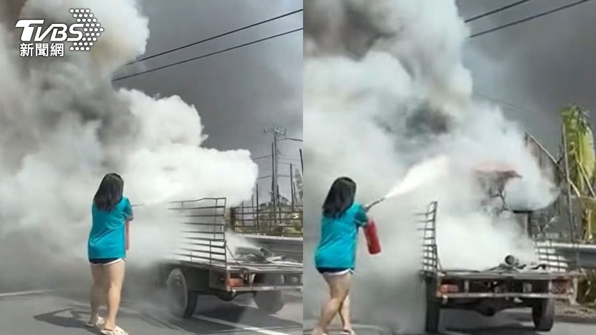 快訊／高雄三輪車起詭火竄黑煙　熱褲妹無畏衝出撲火畫面曝